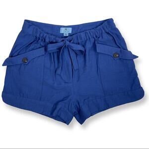 CeCe Paper Bag Shorts Relaxed Fit Pull On Elastic Tie Waist Pockets Blue Size 6